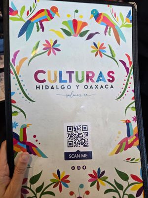 Menu cover at Culturas Hidalgo y Oaxaca Restaurant in Salinas