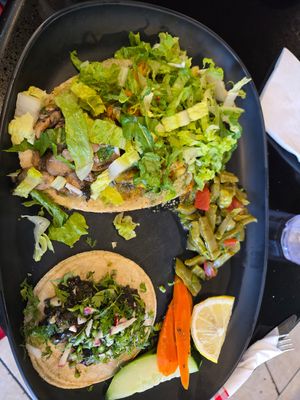 Vegan huarache and huitlacoche taco at Culturas Hidalgo y Oaxaca Restaurant in Salinas