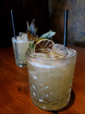when tigers used to smoke -- coconut washed rum, pineapple, smoked sage, lime, scotch rinse at Cloak & Dagger in Cleveland