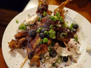 bbq chicken skewers at Cloak & Dagger in Cleveland