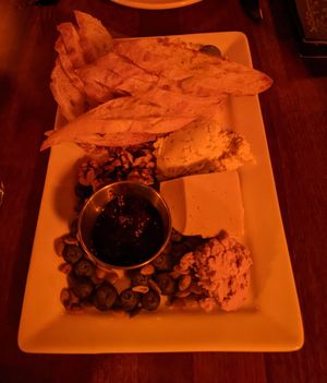 Champagne board with house made vegan cheeses at Cloak & Dagger in Cleveland
