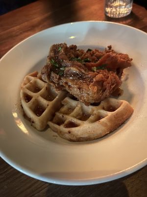 Chicken and waffles  at Cloak & Dagger in Cleveland
