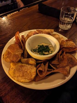 French onion dip & chips at Cloak & Dagger in Cleveland