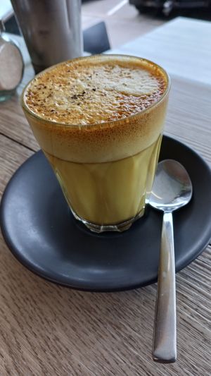 Tumeric latte oat mylk at Earthbound Bowra in Nambucca Heads