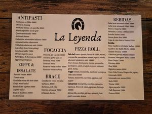 Menu at La Leyenda de L'Antico Forno in Puerto Viejo De Talamanca