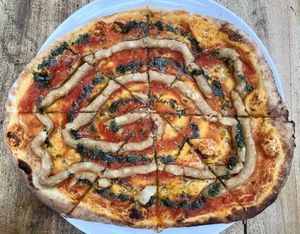 margarita pizza with homemade "vegan cheese"  at La Leyenda de L'Antico Forno in Puerto Viejo De Talamanca