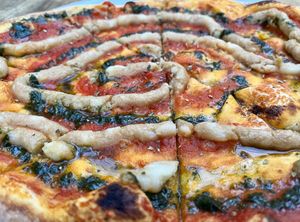 margarita pizza with vegan cheese spread   at La Leyenda de L'Antico Forno in Puerto Viejo De Talamanca