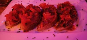 Brusquetas de tomate at La Leyenda de L'Antico Forno in Puerto Viejo De Talamanca