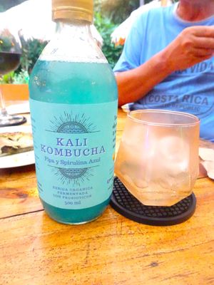 blue spirulina and pipa kombucha at La Leyenda de L'Antico Forno in Puerto Viejo De Talamanca