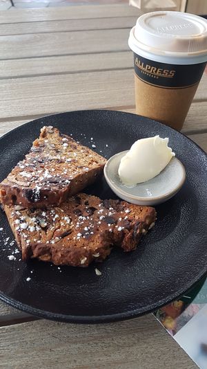 vegan date and walnut loaf with dairy free butter at Urban Eatery & Cafe in Broadbeach