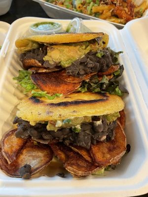 frijoles y papas arepas  at Planted PDX in Portland