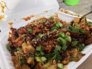 Mac and curls at Planted PDX in Portland