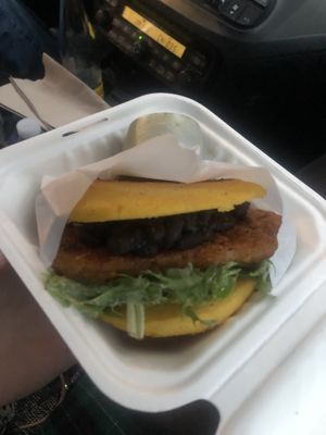 Arepa con frijoles  at Planted PDX in Portland