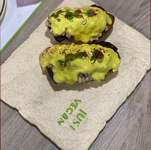 Vegan Egg Benedict  at Just Vegan - Marina Walk Pearl in Dubai