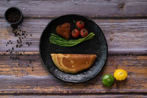 Vegan Omelet
Chickpea & Vegan Proteiz Omelet, & grilled tomatoes
 at Just Vegan - Marina Walk Pearl in Dubai