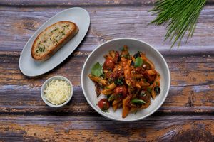 Arrabbiata
Pasta tossed in spicy tomato sauce with roasted garlic, EVOO & basil.
 at Just Vegan - Marina Walk Pearl in Dubai