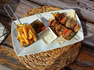 JV Tawok Skewers
Tawok style Plant-Based chick'n served with bread and garlic sauce.
 at Just Vegan - Marina Walk Pearl in Dubai