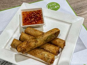 Noodle spring rolls at Just Vegan - Marina Walk Pearl in Dubai