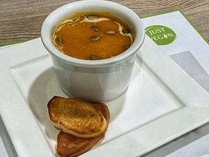 Pumpkin & rosemary soup at Just Vegan - Marina Walk Pearl in Dubai