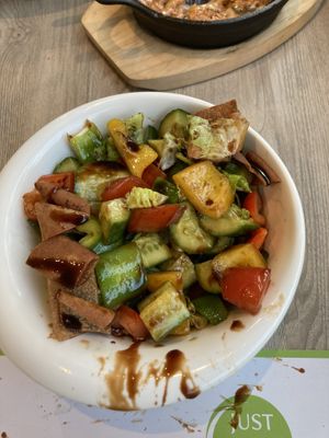 Salad preparation  at Just Vegan - Marina Walk Pearl in Dubai