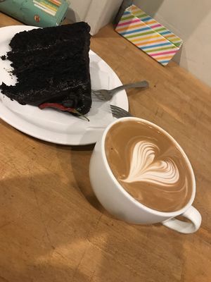 The vegan Aztec chocolate cake and vegan mocha  at Corina Bakery in Tacoma