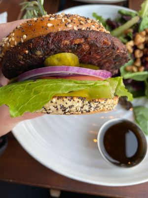 Black bean burger at The Freight Shed in Baddeck
