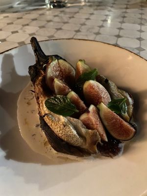 Roasted eggplant with fresh figs- amazing! at Fatima 7 Rooftop in San Miguel De Allende