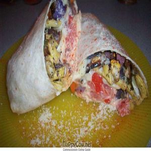 seasonal, local and organic roasted veggie wrap melted with vegan or dairy mozzarella. at Maggie's in Lincoln