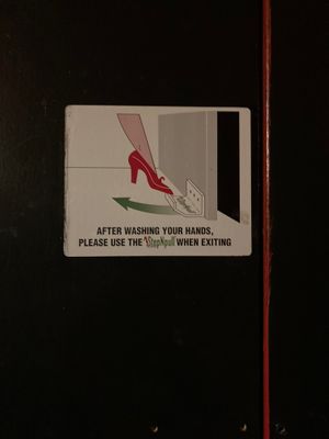 Good precautions in the restroom at Nick's Crispy Tacos in San Francisco