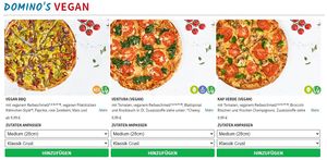 Current vegan Pizzas offered by Dominos Ostend (10.2020) at Domino's Pizza in Frankfurt