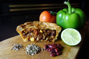 Tex Mex influenced 
Tomato based, red beans, corn, capsicum, onion & garlic fried all together with our gourmet Mexican spice mix
 at Jai Pie in Port Melbourne