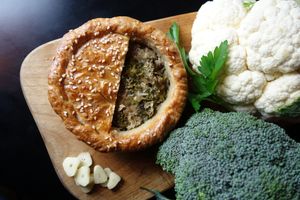Herb roasted broccoli & cauliflower, in a 3 cheese sauce at Jai Pie in Port Melbourne