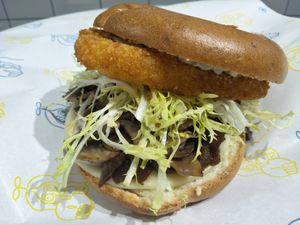 Wild mushroom bagel at 404Plant in Hong Kong Island