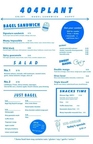 Menu at 404Plant in Hong Kong Island
