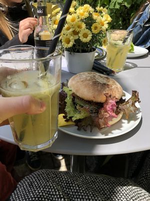 Homemade lemonade and falafel burger  at Samocca in Quedlinburg