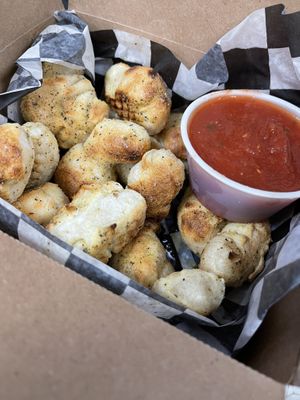 Vegan garlic bites. They also have vegan ranch!  at Corvo Bianco Wood Fired Cookery in Dunedin