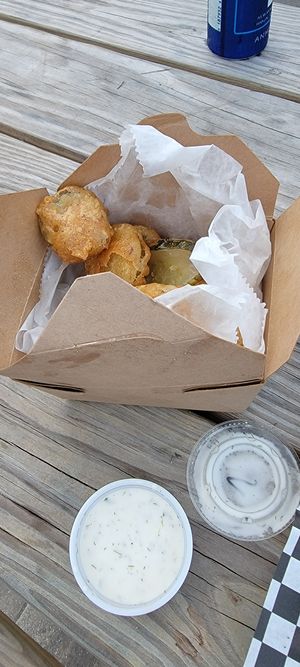 Vegan fried pickles
 Batter was the best I ever had! at Corvo Bianco Wood Fired Cookery in Dunedin