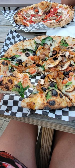 Green vegan pizza at Corvo Bianco Wood Fired Cookery in Dunedin