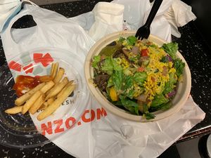 Falafel and porta Bella Salad and garbanzo fries  at DEN - Garbanzo Mediterranean Fresh - TB in Denver