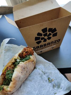 Pita with falafels and other fillings at DEN - Garbanzo Mediterranean Fresh - TB in Denver