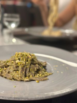 Pistachio Pizzoccheri at MiBiò bistrot in Milan