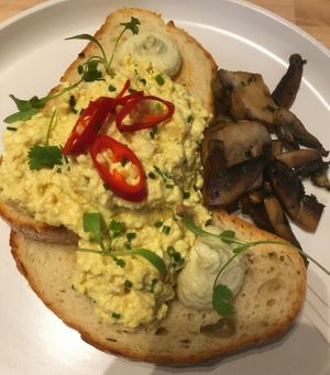 Scrambled tofu with chilli - excellent! at Plant Vibes Cafe in Bowen Hills