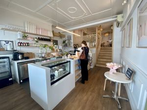 Counter and seating at Plant Vibes Cafe in Bowen Hills