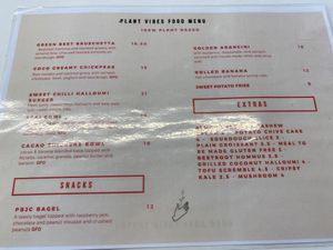 Menu 1 at Plant Vibes Cafe in Bowen Hills