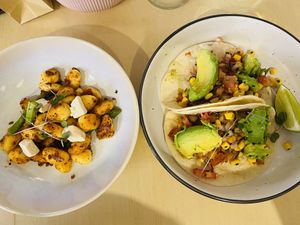 My gnocchi was great and tacos were soo good  at Plant Vibes Cafe in Bowen Hills