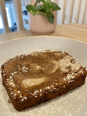 Banana and walnut bread with some kind of tasty buttery spread. Loved it at Plant Vibes Cafe in Bowen Hills
