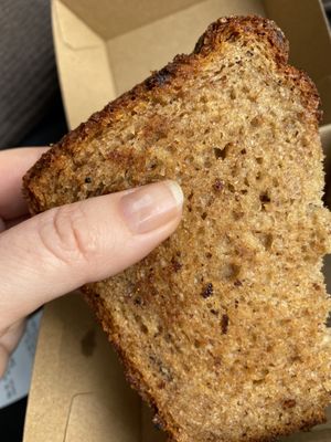 The banana bread is so good. Lovely thick slice, moist, flavoursome and a crispy sugary baked top at Plant Vibes Cafe in Bowen Hills