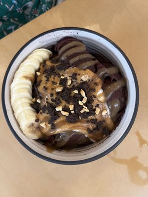 Snickers acai bowl  at Plant Vibes Cafe in Bowen Hills