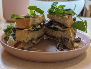 Truffle Mushroom Toastie's guts ✨ #Veganuary at Plant Vibes Cafe in Bowen Hills