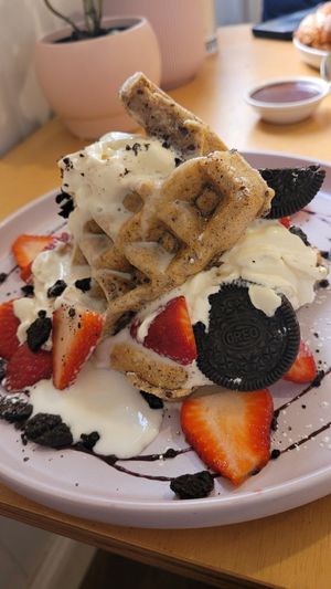 Waffles at Plant Vibes Cafe in Bowen Hills